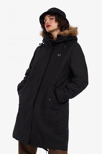 Black Fred Perry Zip-In Liner Parka Women's Jackets | PH 1919KORI